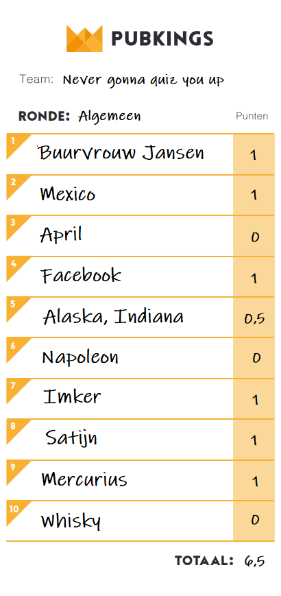 Pubquiz antwoorden